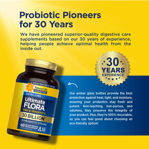 View 7 Flora Ultimate Extra Care Probiotico 30 Miliardi, 60 Capsule Vegane a Rilascio Ritardato