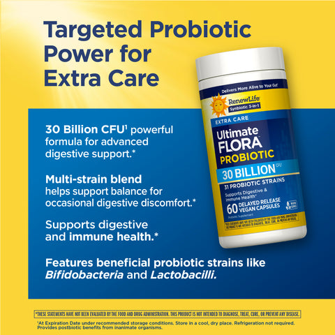 View 5 RenewLife Ultimate Flora Probiotic Extra Care with 30 Billion CFU, 60 Delayed Release Vegan Capsules, Non-GMO.