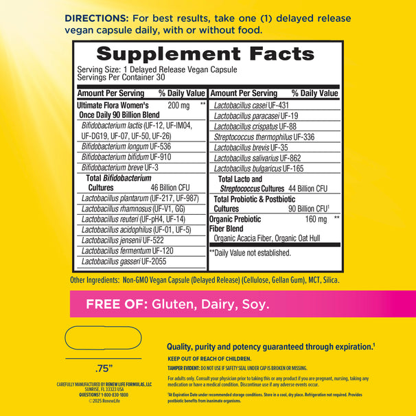 View 2 Supplement Facts panel for Ultimate Flora Women's 90 Billion 30 Veg Capsules.