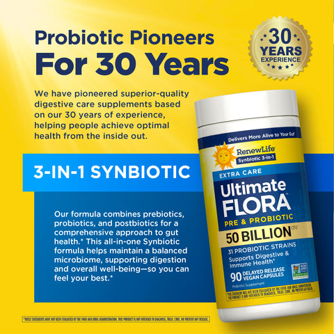 View 7 Ultimate Flora Extra Care Probiotic 50 Billion, 90 Delayed Release Vegan Caps