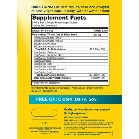 View 2 Ultimate Flora Colon Care Probiotic 80 Billion, 60 Delayed Release Vegan Caps