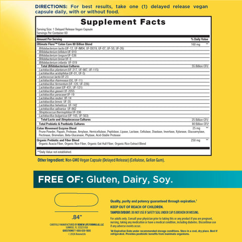 View 2 Supplement Facts panel for Ultimate Flora Colon Care 80 Billion.
