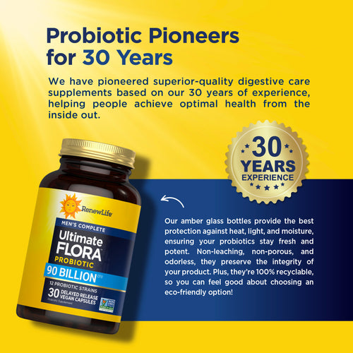 View 7 Probiotico Completo Ultimate Flora per Uomo 90 Miliardi, 30 Capsule Vegane a Rilascio Ritardato