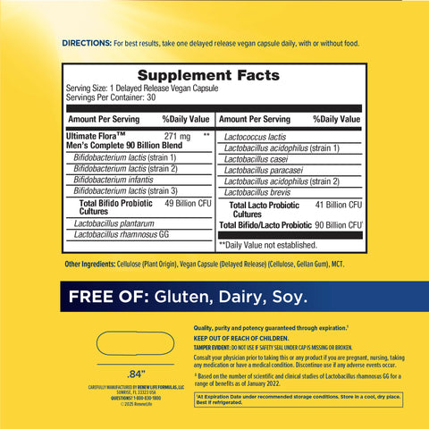 View 2 Ultimate Flora Men's Complete Probiotic 90 Billion, 30 Delayed Release Vegan Caps