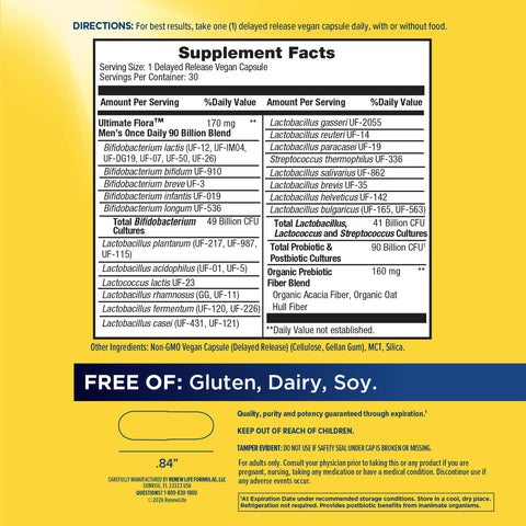 View 2 Supplement Facts panel for RN Mens Complete, 90 Billion, 30 Veg Capsules.