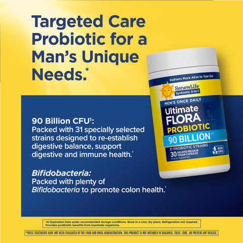View 5 Men's Ultimate Flora Probiotic with 90 billion CFU, 30 delayed-release vegan capsules.