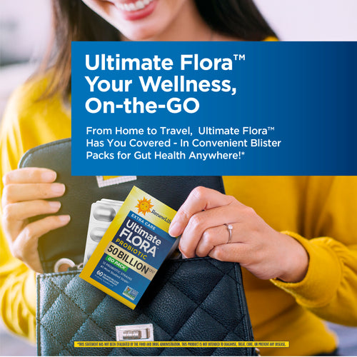 View 5 Ultimate Flora Probiotique Extra Soin 50 Milliards GO PACK, 60 Gélules Végétaliennes à Libération Retardée
