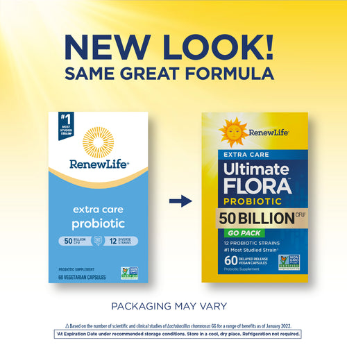 View 3 Ultimate Flora Probiotique Extra Soin 50 Milliards GO PACK, 60 Gélules Végétaliennes à Libération Retardée