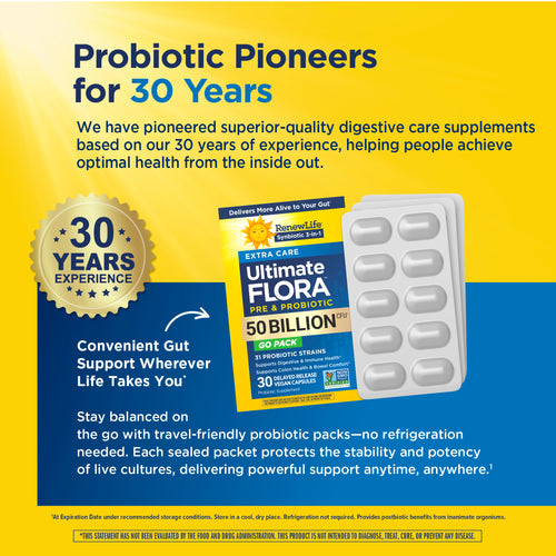 View 7 Ultimate Flora Extra Care Probiotic 50 Billion GO PACK, 30 Delayed Release Vegan Caps
