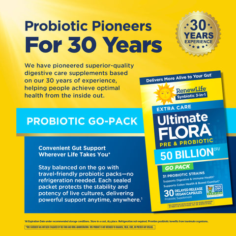 View 7 Ultimate Flora Extra Care Probiotic 50 Milliarden GO PACK, 30 verzögerte Freisetzung, vegane Kapseln