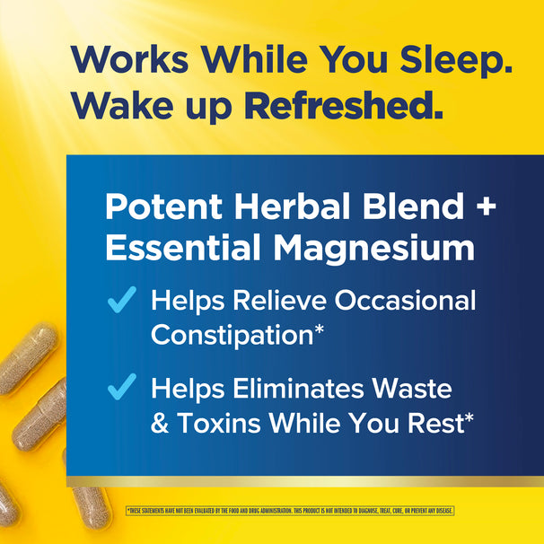 View 4 Product highlights graphic stating: Helps relieve occasional constipation and eliminates waste and toxins while you rest.