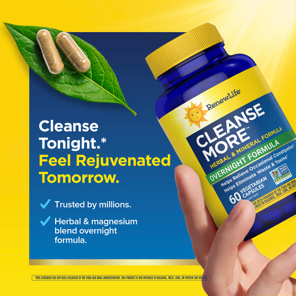 View 5 RenewLife Cleanse More Herbal & Mineral Formula, Overnight Formula, 60 Vegetarian Capsules, plus two loose capsules.