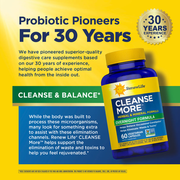 View 7 RenewLife Cleanse More, Herbal & Mineral Overnight Formula with 60 Vegetarian Capsules, Non-GMO Project Verified.