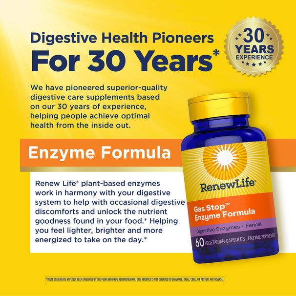 View 7 Gas Stop Enzyme Formula with digestive enzymes and fennel, 60 vegetarian capsules.