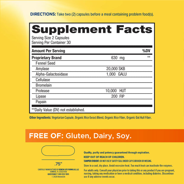 View 2 Label displaying Supplement Facts for RN Gas Ease with details for 60 vegetarian capsules.