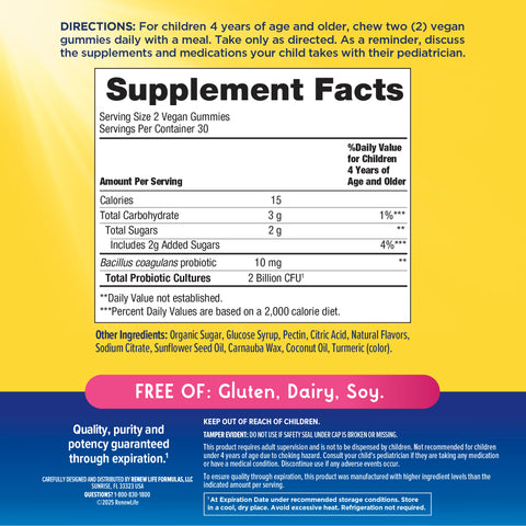 View 2 Supplement facts for Ultimate Flora Kids Probiotic Gummy 2 Billion, 60 count.