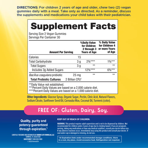 View 2 Supplement Facts panel for Ultimate Flora Kids Probiotic Gummy with 2 Billion CFU, 60 Count.