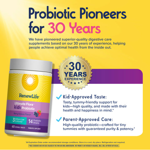 View 6 Ultimate Flora Kids Probiotic Chewable Tablets 3 Billion, 3 Billion, 60 Berry-licious Chewable Tablets