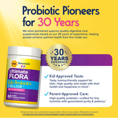 View 6 Ultimate Flora Kids Probiotic Chewable Tablets 3 Billion, 3 Billion, 60 Berry-licious Chewable Tablets