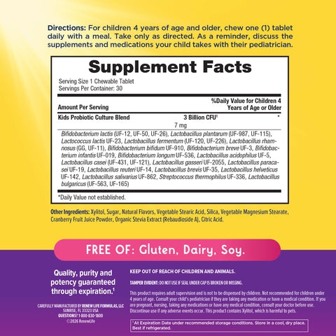 View 2 Supplement Facts for Ult Flora Kids 3B 30 Chewable Tablets displayed in a detailed panel.