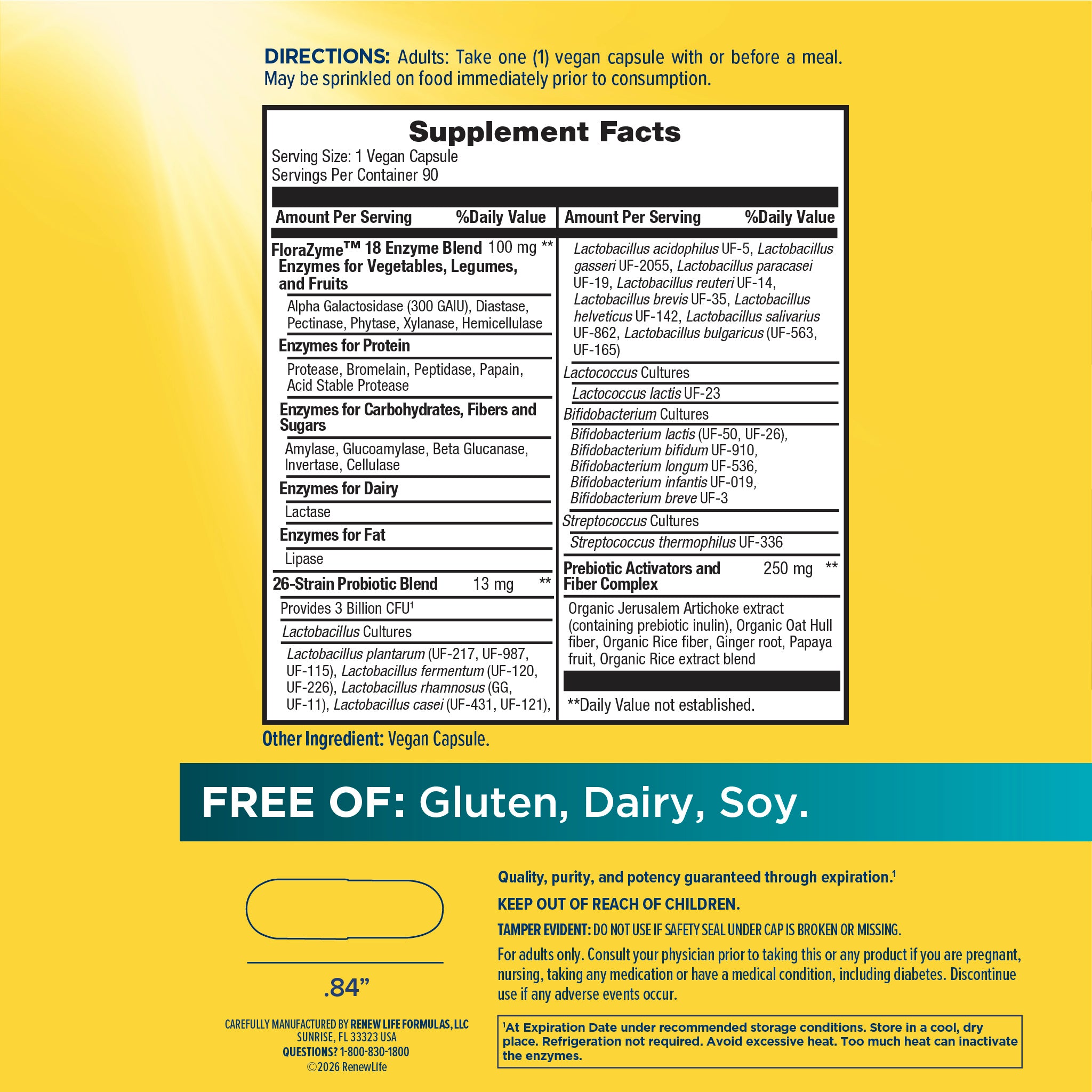 FloraZyme Digestive Enzymes Dr. Formulated, 90 Vegan Capsules