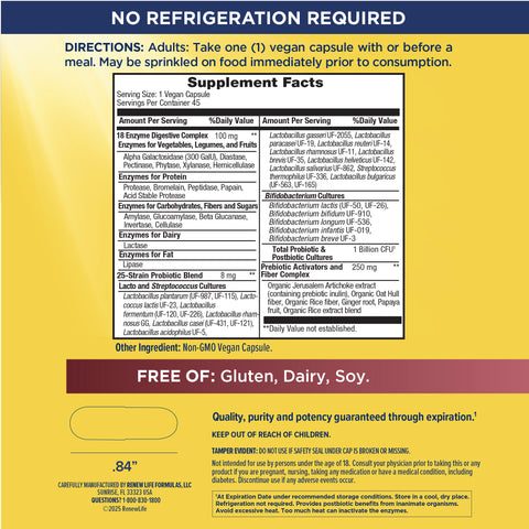 View 2 Digestive Enzymes Triple Action Pre + Pro + Postbiotics, 45 Vegan Capsules