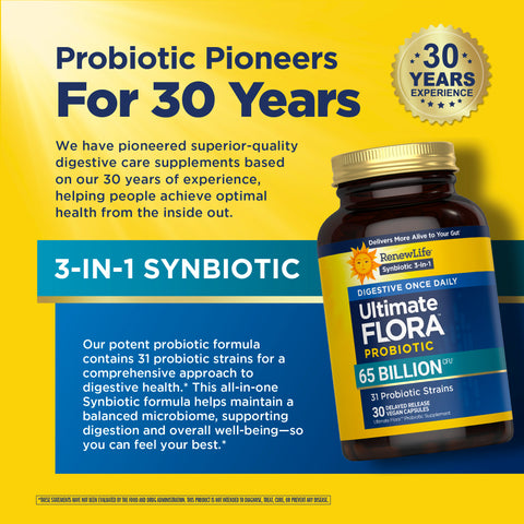 View 7 RenewLife Ultimate Flora Probiotic 3-in-1, 65 Billion CFU, 31 Strains, 30 Delayed Release Vegan Capsules.