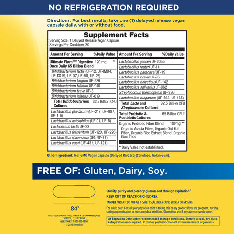 View 2 Supplement Facts panel for RN Digestive 65 B Probiotic DR 30 Capsule, detailing nutritional information and ingredients.