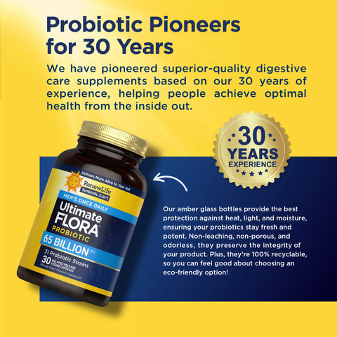 View 7 Ultimate Flora Probiotico da Uomo Once Daily 65 Miliardi, 30 Capsule Vegane Resistenti agli Acidi