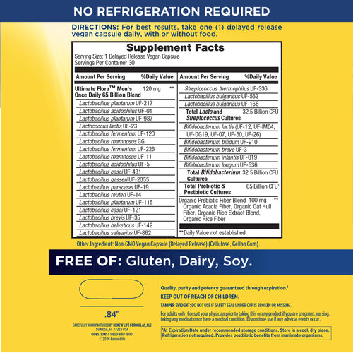 View 2 Ultimate Flora Probiotico Una Volta al Giorno per Uomini 65 Miliardi, 30 Capsule Vegane a Rilascio Ritardato