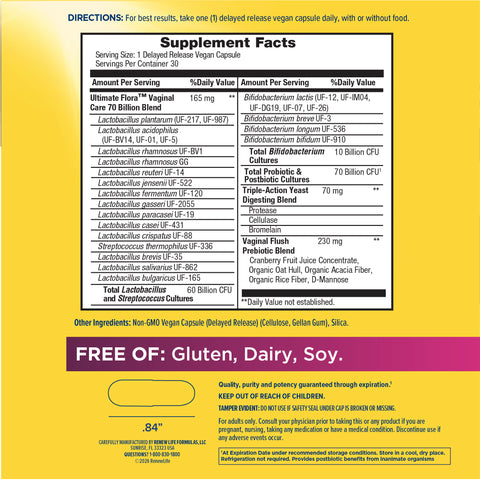 View 2 Supplement Facts panel for Vaginal Care Probiotic 70B, containing 30 capsules.