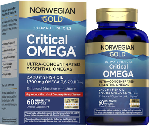 View 1 Omega Crítico Norwegian Gold, 60 cápsulas de gelatina de pescado