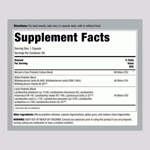 View 2 Ultimate Flora Women's Complete Probiotic 90 Billion, 60 Delayed Release Vegan Caps Supplement Facts