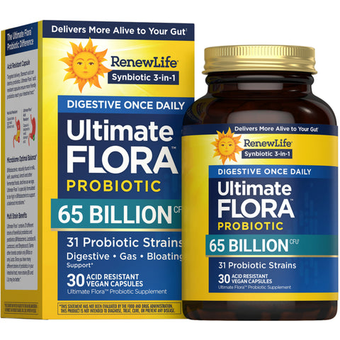View 1 Ultimate Flora Digestive Once Daily Probiotic 65 Billion, 30 Delayed Release Vegan Caps Bottle