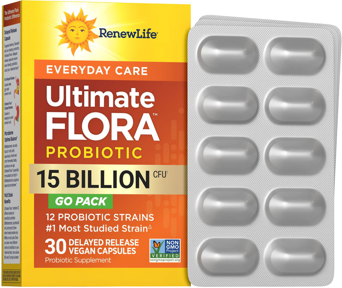 Ultimate Flora Everyday Care Probiotic 15 Billion GO PACK, 30 Delayed