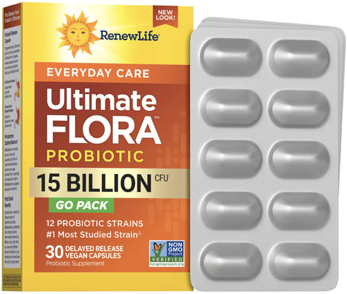 View 1 Probiotique Ultimate Flora Soin Quotidien 15 Milliards GO PACK, 30 Gélules Végétaliennes à Libération Retardée