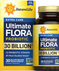RenewLife Ultimate FLORA PROBIOTIC, 30 Billion CFU, 30 Delayed Release Vegan Capsules for digestive health.