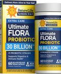 RenewLife Ultimate Flora Extra Care Probiotic with 30 Billion CFU, 60 delayed-release vegan capsules.