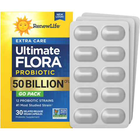View 1 Probiotique Ultimate Flora Extra Care 50 milliards GO PACK, 30 capsules végétaliennes à libération retardée