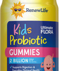 RenewLife Ultimate Flora Kids Probiotic Gummies with fruit punch flavor, 2 Billion CFU, 60 vegan gummies, gluten-free.