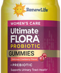 RenewLife Ultimate FLORA Probiotic Gummies for women, 2 Billion CFU, cranberry flavor with prebiotic, 48 vegan gummies.