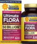 RenewLife Ultimate FLORA Women's Once Daily Pre & Probiotic, 50 Billion CFU, 30 Delayed Release Vegan Capsules.