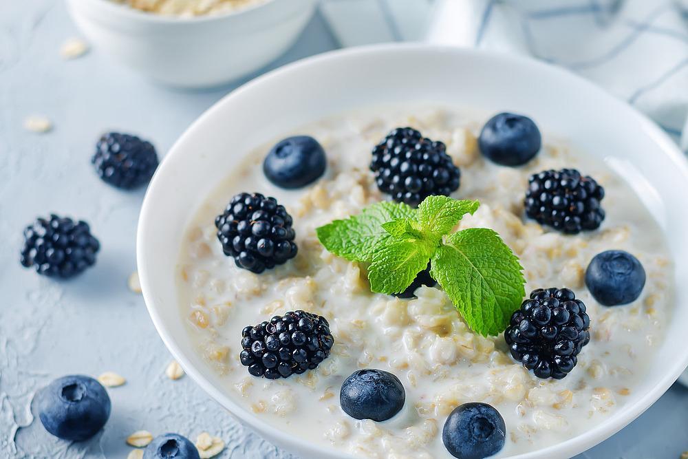 bowl of oatmeal and blueberries